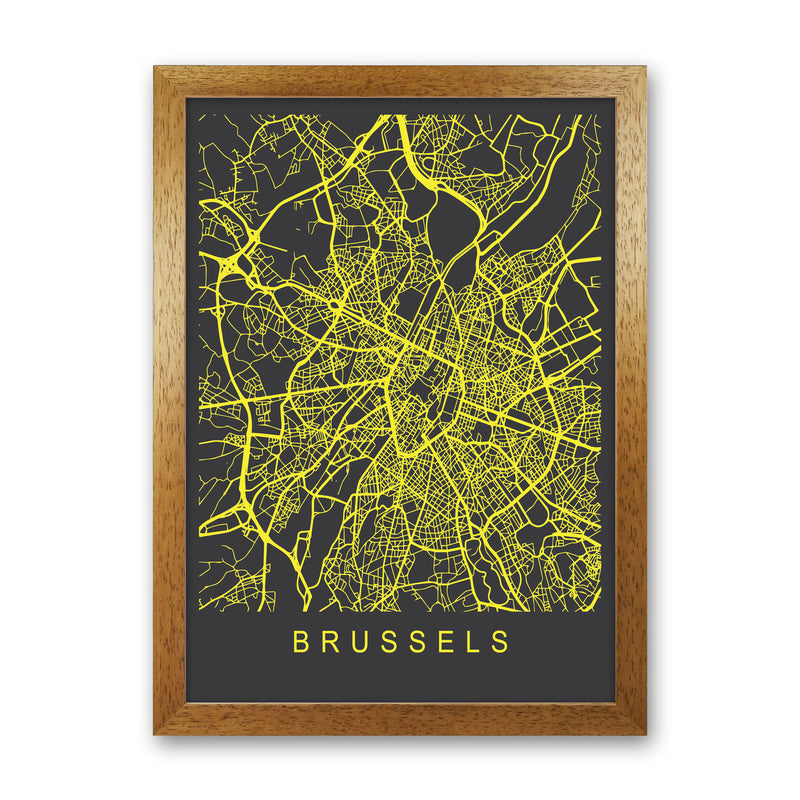 Brussels Map Neon Art Print by Pixy Paper Oak Grain
