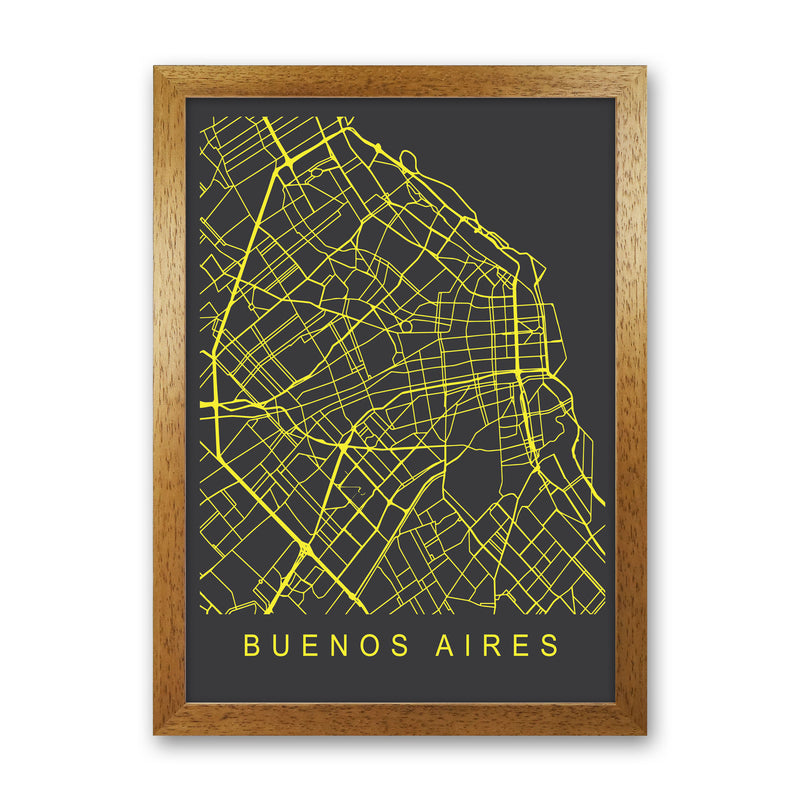 Buenos Aires Map Neon Art Print by Pixy Paper Oak Grain