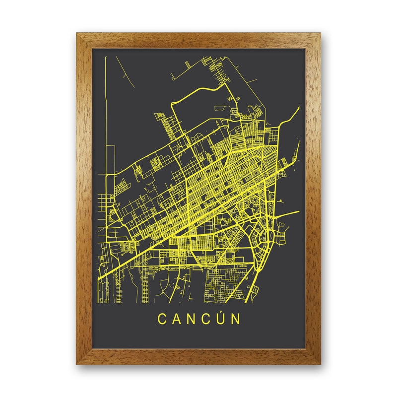 Cancun Map Neon Art Print by Pixy Paper Oak Grain