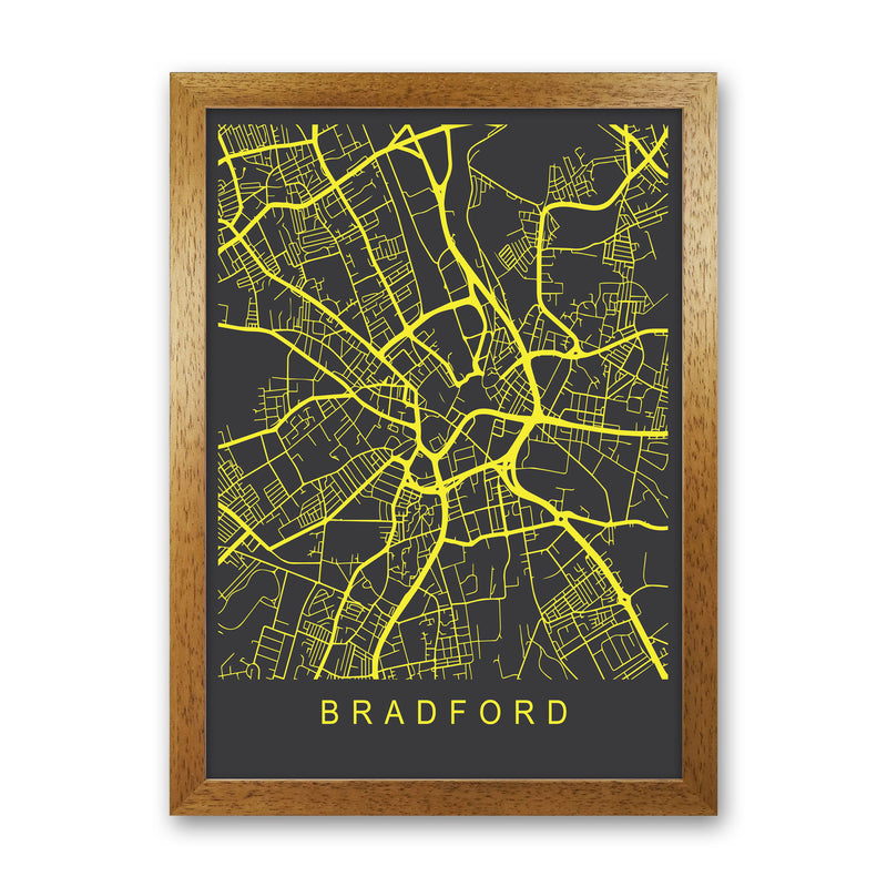 Bradford Map Neon Art Print by Pixy Paper Oak Grain