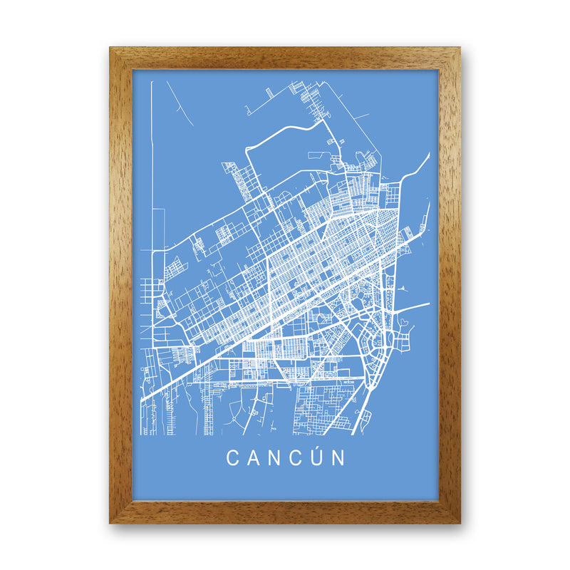 Cancun Map Blueprint Art Print by Pixy Paper Oak Grain