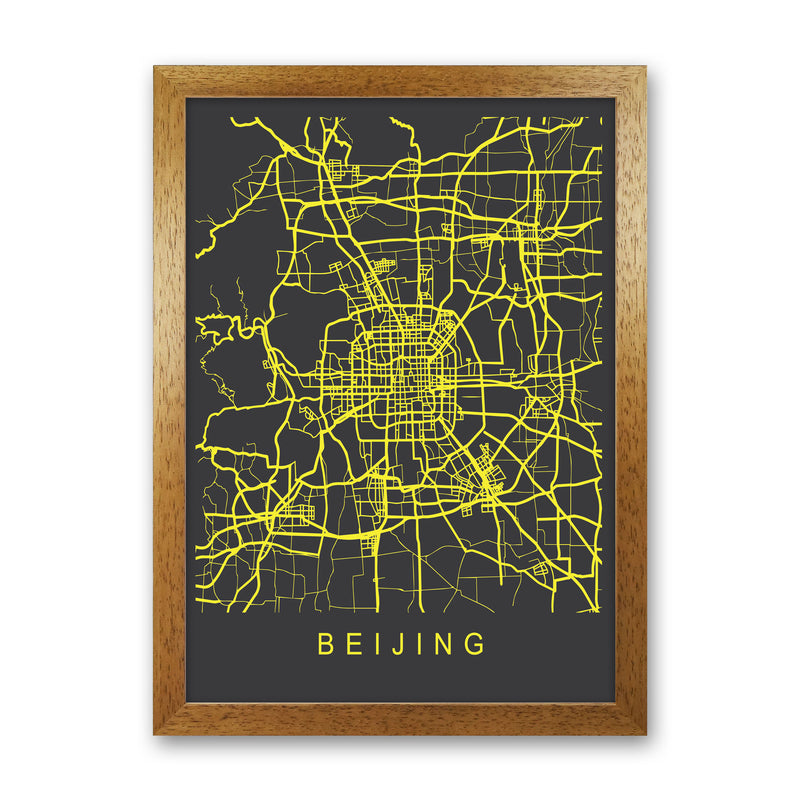 Beijing Map Neon Art Print by Pixy Paper Oak Grain