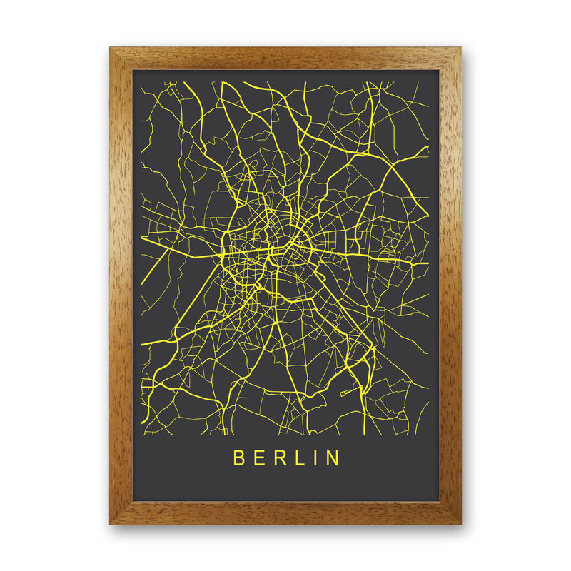Berlin Map Neon Art Print by Pixy Paper Oak Grain