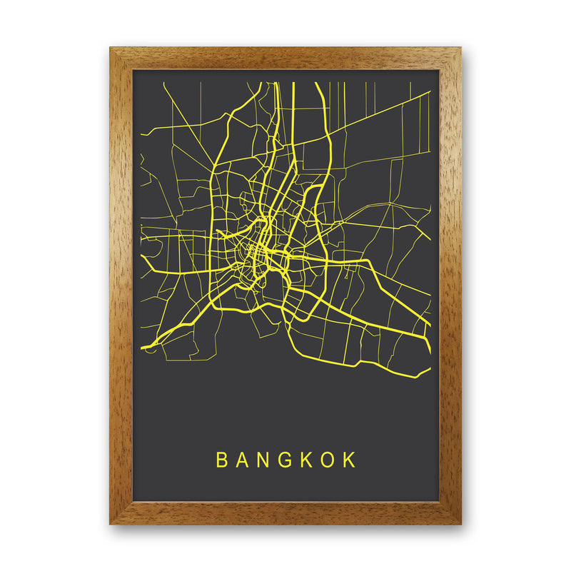 Bangkok Map Neon Art Print by Pixy Paper Oak Grain