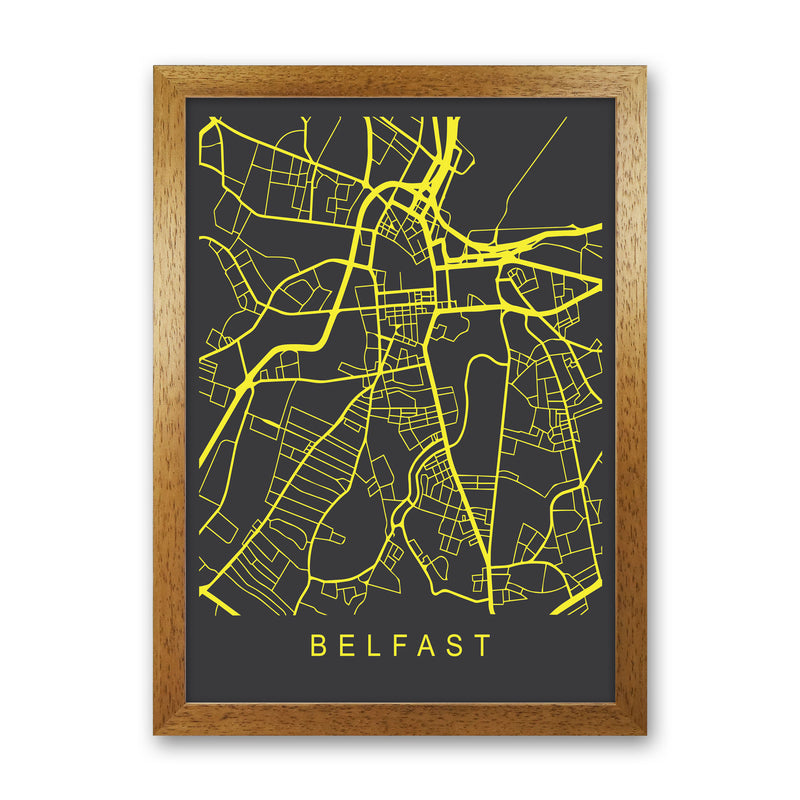 Belfast Map Neon Art Print by Pixy Paper Oak Grain