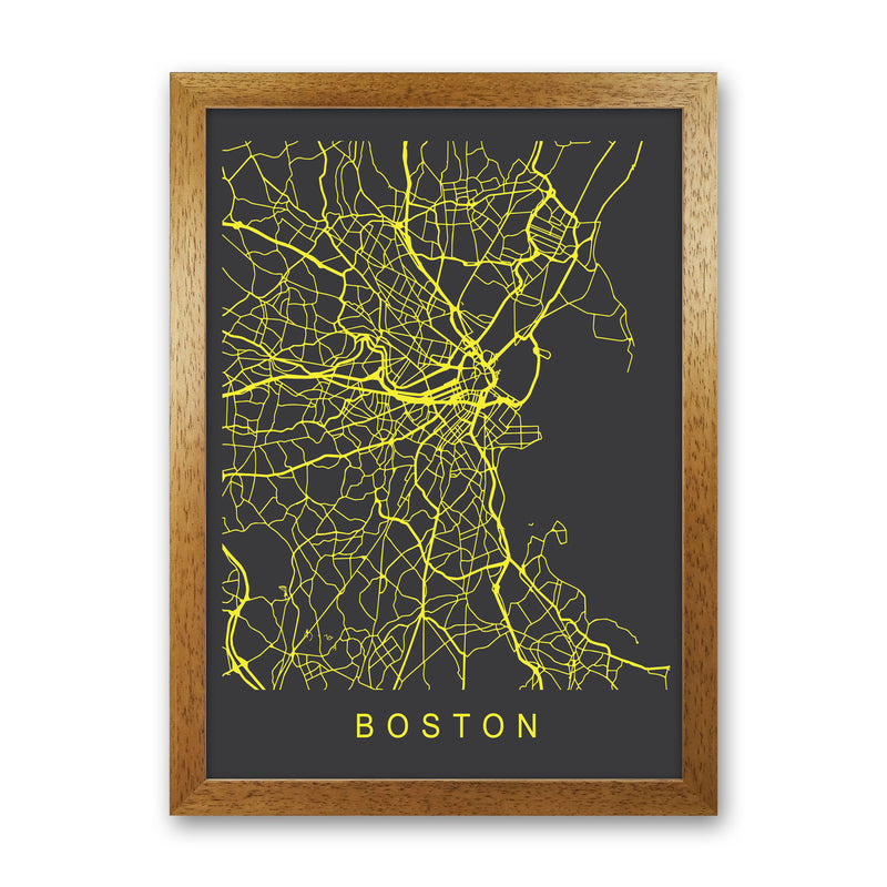 Boston Map Neon Art Print by Pixy Paper Oak Grain