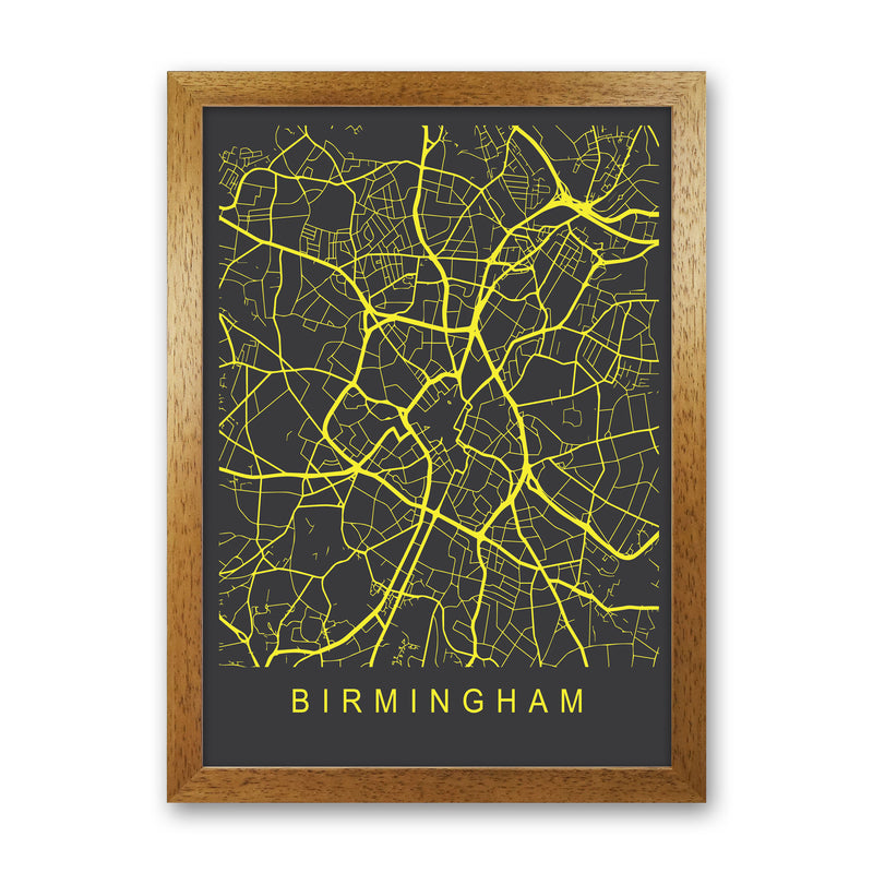 Birmingham Map Neon Art Print by Pixy Paper Oak Grain