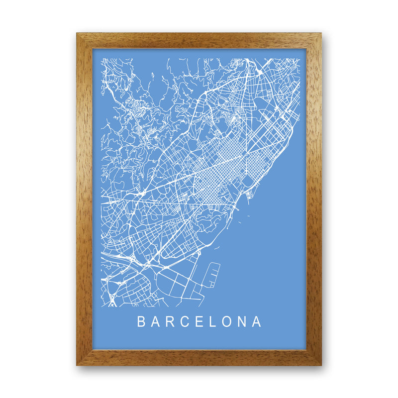 Barcelona Map Blueprint Art Print by Pixy Paper Oak Grain