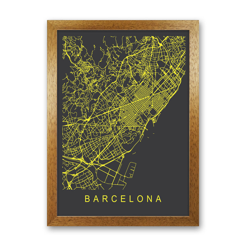 Barcelona Map Neon Art Print by Pixy Paper Oak Grain