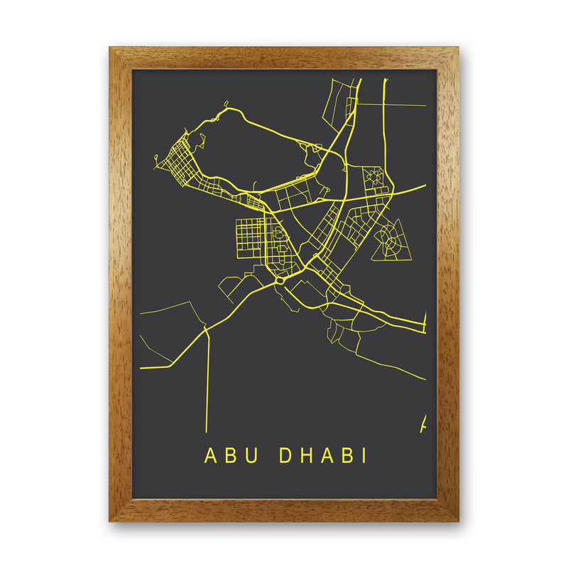 Abu Dhabi Map Neon Art Print by Pixy Paper Oak Grain
