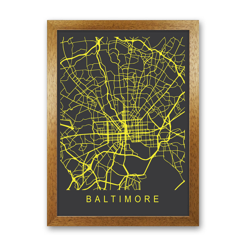 Baltimore Map Neon Art Print by Pixy Paper Oak Grain