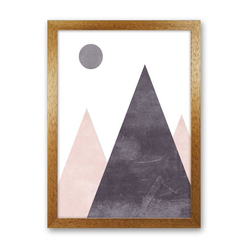 Mountains and moon pink cotton Art Print by Pixy Paper Oak Grain