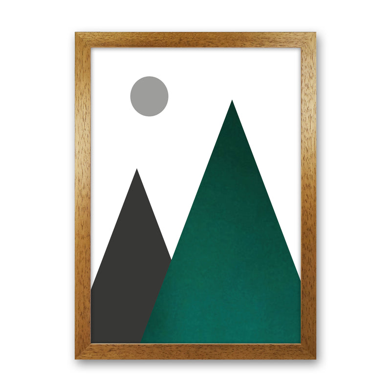 Mountains and moon emerald Art Print by Pixy Paper Oak Grain
