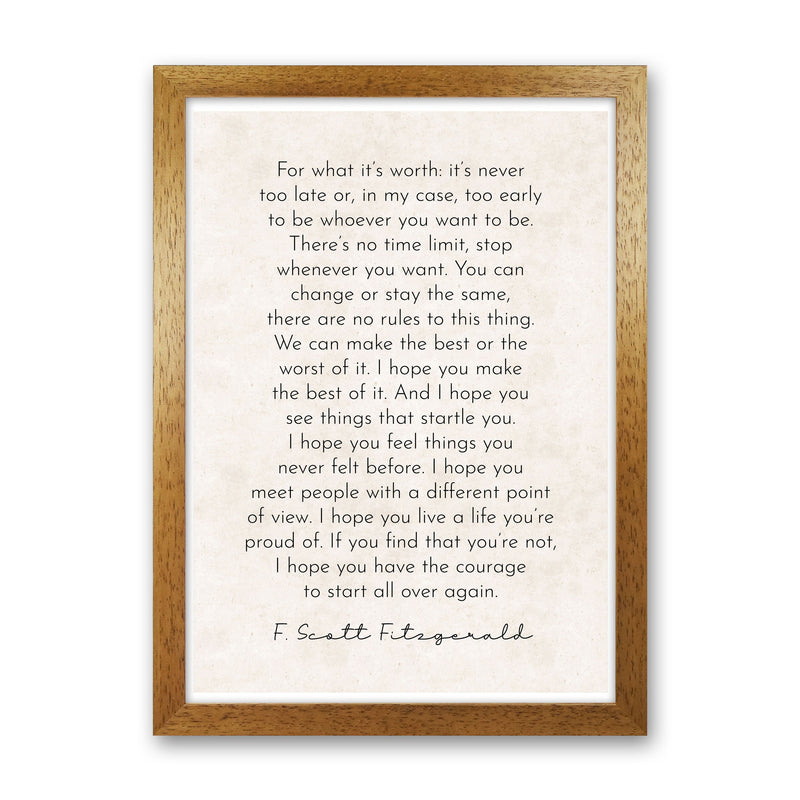 It's Never Too Late - Fitzgerald Art Print by Pixy Paper Oak Grain