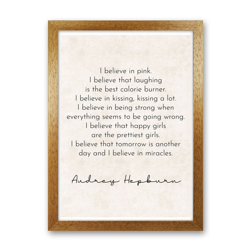 Happy Girls Are The Prettiest - Audrey Hepburn Art Print by Pixy Paper Oak Grain