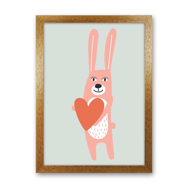 Bunny with heart Neutral kids Art Print by Pixy Paper Oak Grain