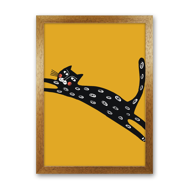 Mustard Cat Art Print by Pixy Paper Oak Grain