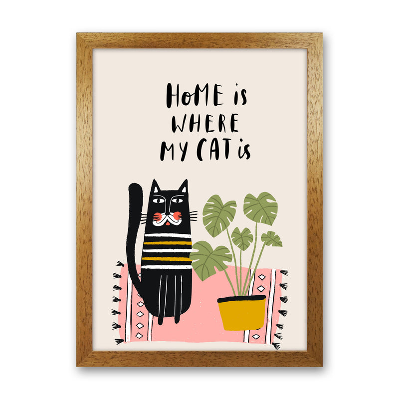 Home Is Where My Cat Is Art Print by Pixy Paper Oak Grain
