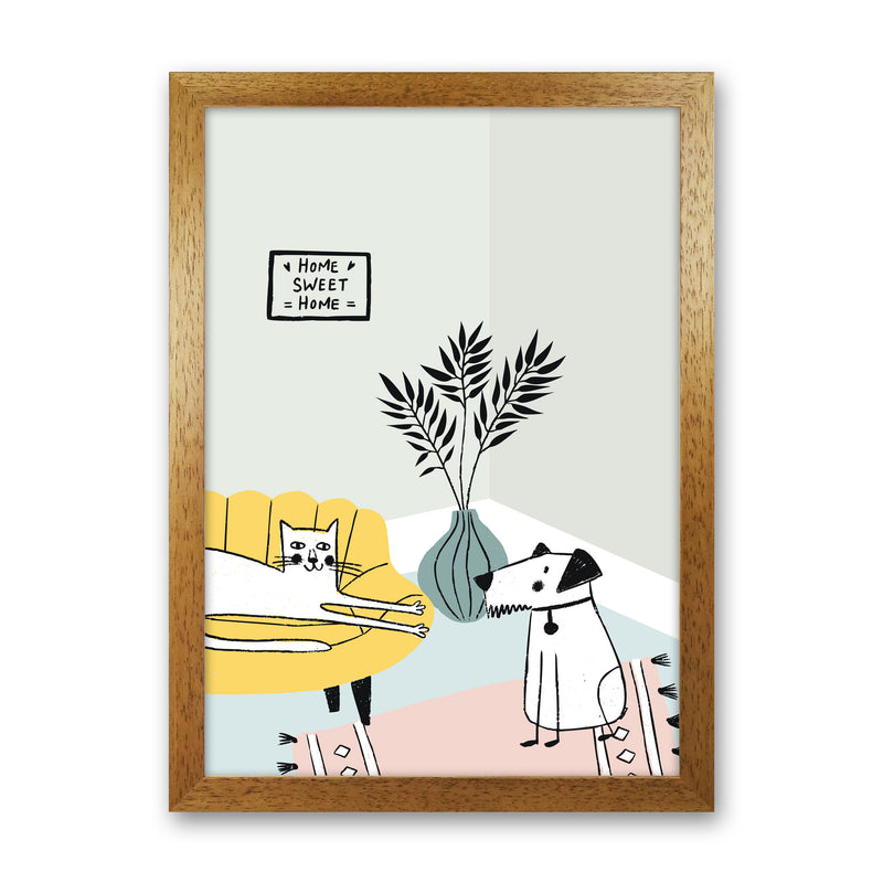 Dog and Cat Chat Art Print by Pixy Paper Oak Grain
