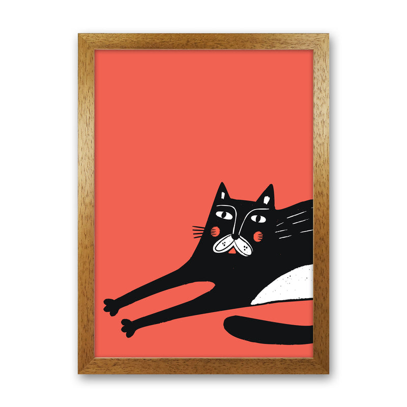 Cat Stretching Art Print by Pixy Paper Oak Grain