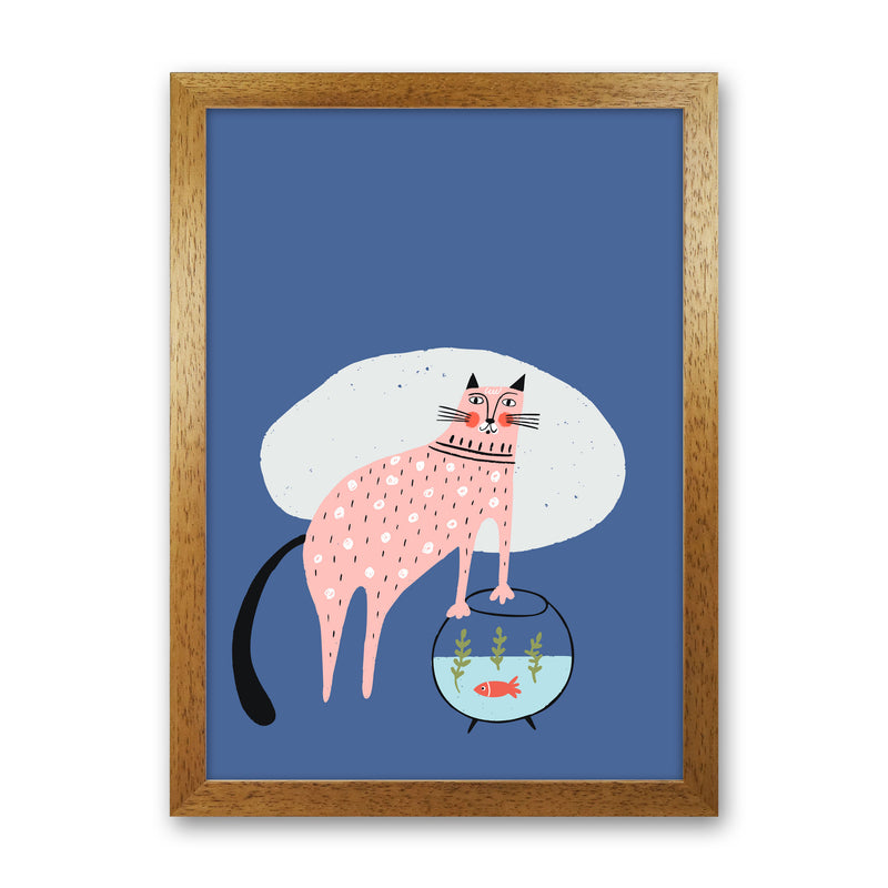 Cat and Fish Art Print by Pixy Paper Oak Grain
