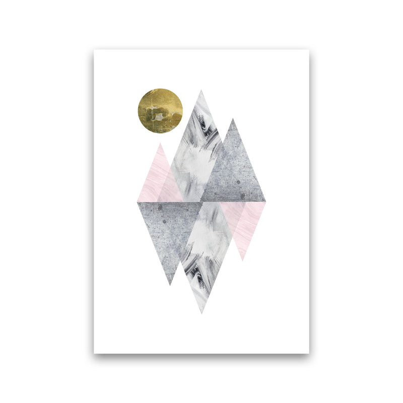 Pink And Grey Diamonds With Gold Moon Abstract Modern Print Print Only