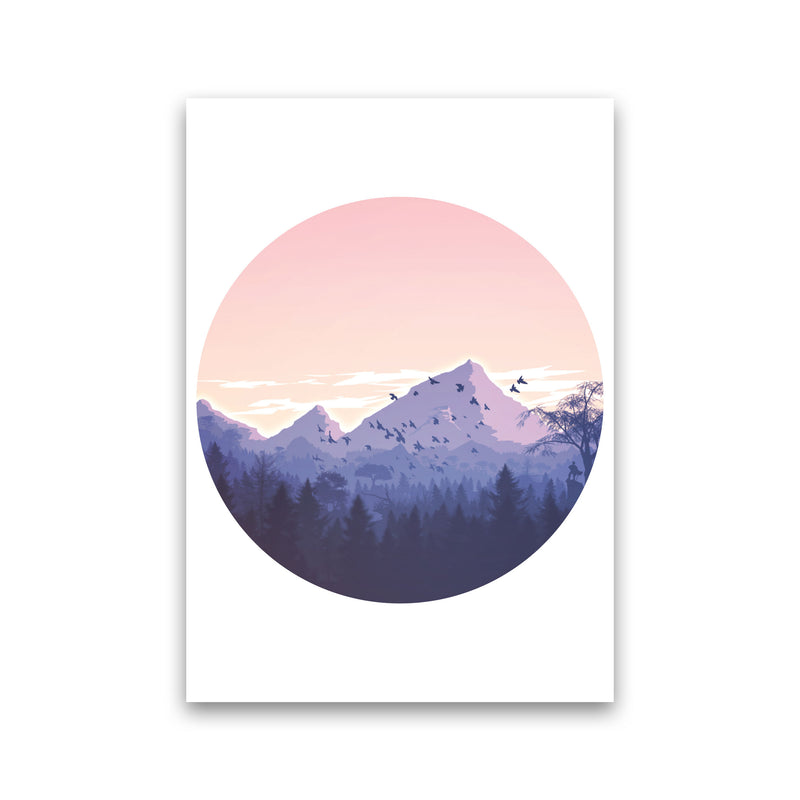 Pink Mountains Circle Abstract Modern Print Print Only