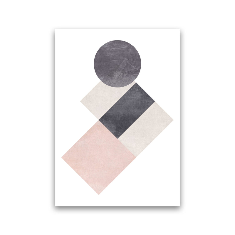 Cotton, Pink And Grey Abstract Squares And Circle Modern Print Print Only