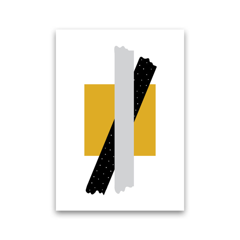 Yellow Square With Grey And Black Bow Abstract Modern Print Print Only