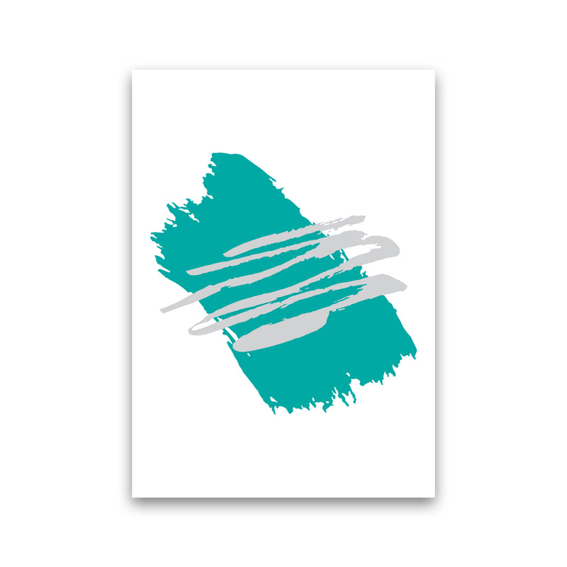 Teal Jaggered Paint Brush Abstract Modern Print Print Only