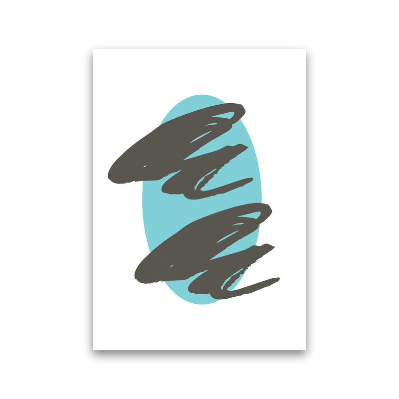 Abstract Teal Oval With Brown Strokes Modern Print Print Only