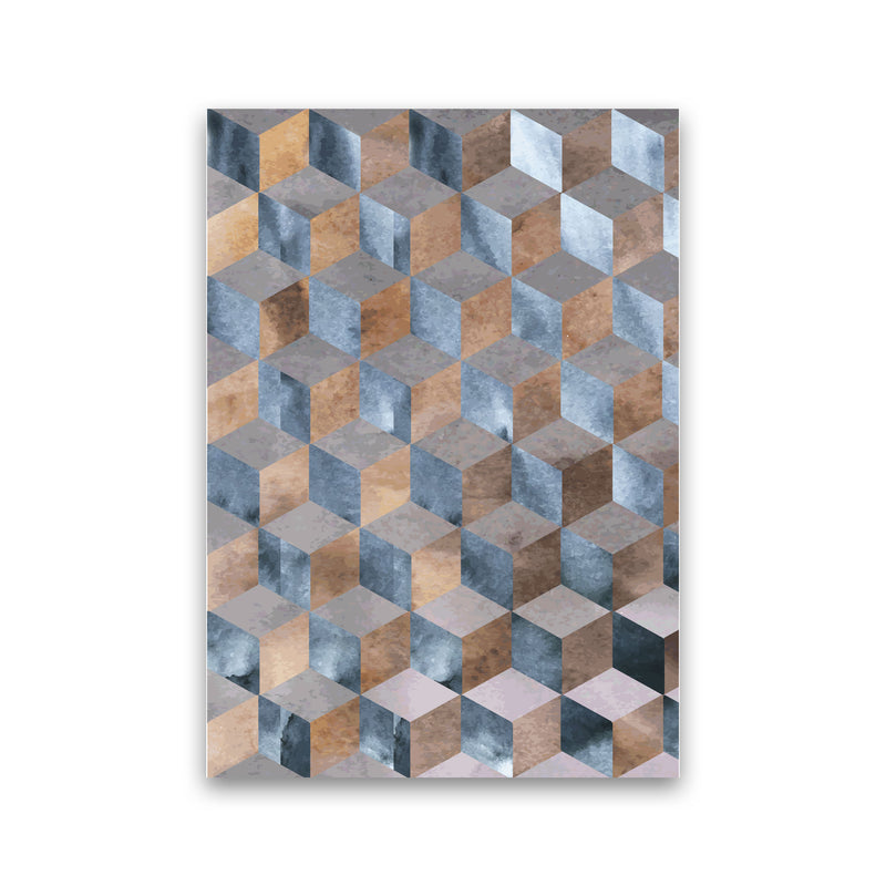 Blue, Grey And Brown Abstract Watercolour Box Modern Print Print Only