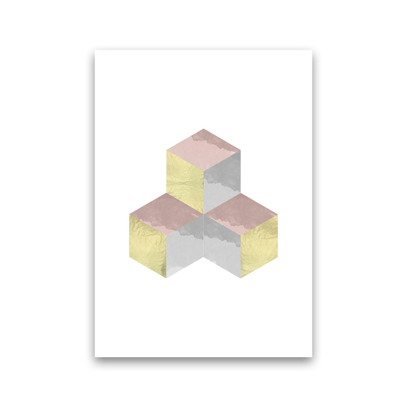 Gold, Pink And Grey Abstract Cubes Modern Print Print Only