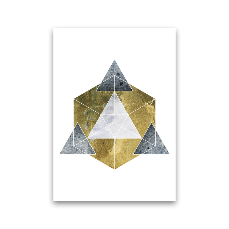 Gold Cube And Grey Geo Abstract Modern Print Print Only