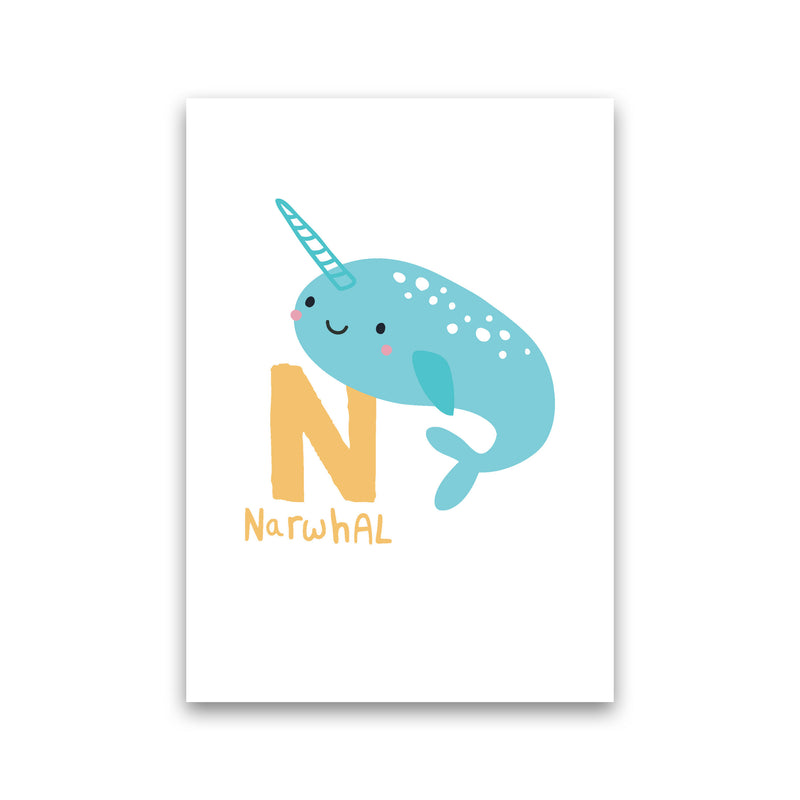 Alphabet Animals, N Is For Narwhal Framed Nursey Wall Art Print Print Only