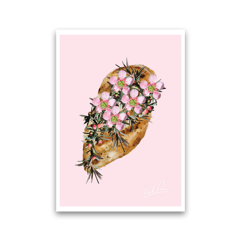 Pink Chicken Floral Food Print, Framed Kitchen Wall Art Print Only