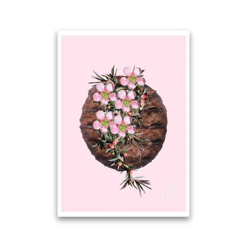 Pink Burger Floral Food Print, Framed Kitchen Wall Art Print Only