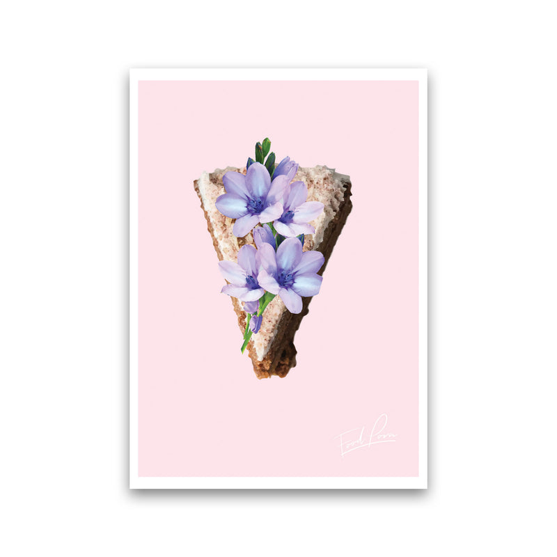 Pink Coffee Cake Floral Food Print, Framed Kitchen Wall Art Print Only