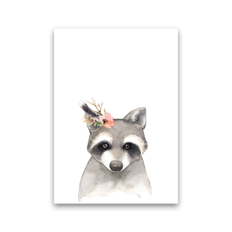 Forest Friends, Floral Cute Raccoon Modern Print Animal Art Print Print Only