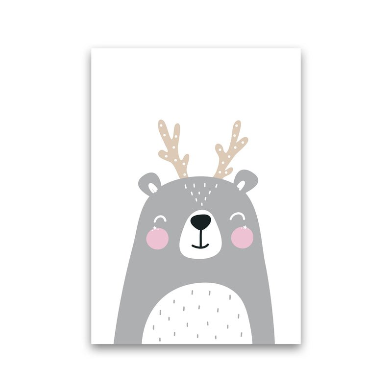 Grey Bear With Antlers Modern Print Animal Art Print Print Only