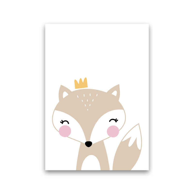 Scandi Beige Fox With Crown Framed Nursey Wall Art Print Print Only