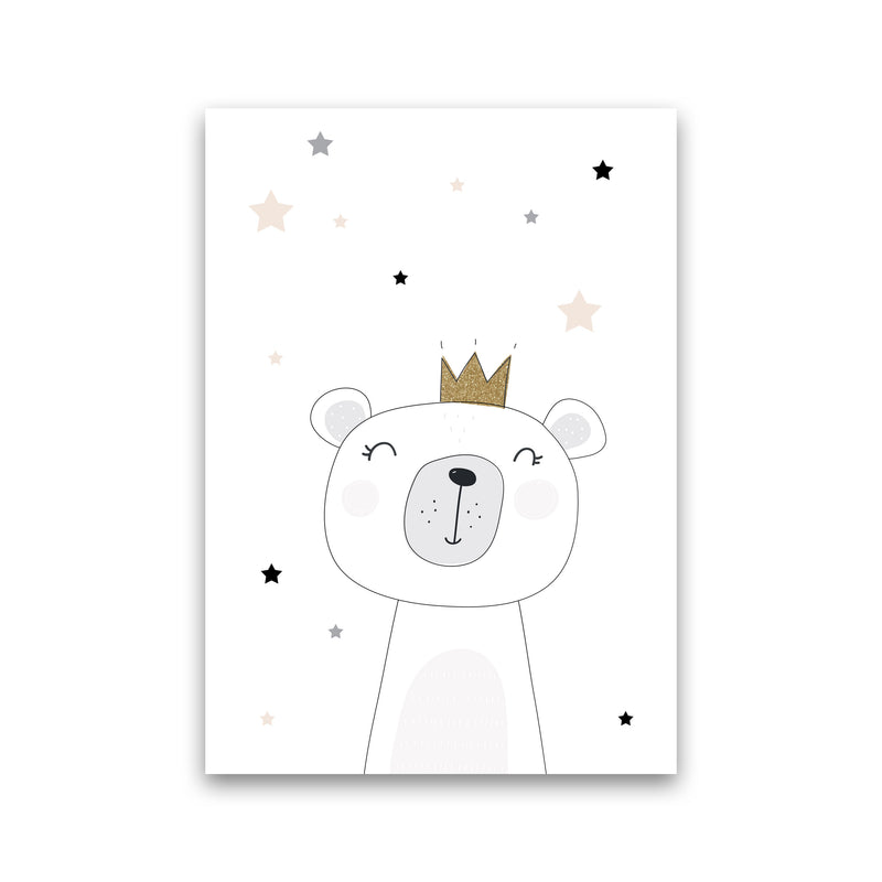 Scandi Cute Bear With Crown And Stars Print, Framed Childrens Wall Art Print Only