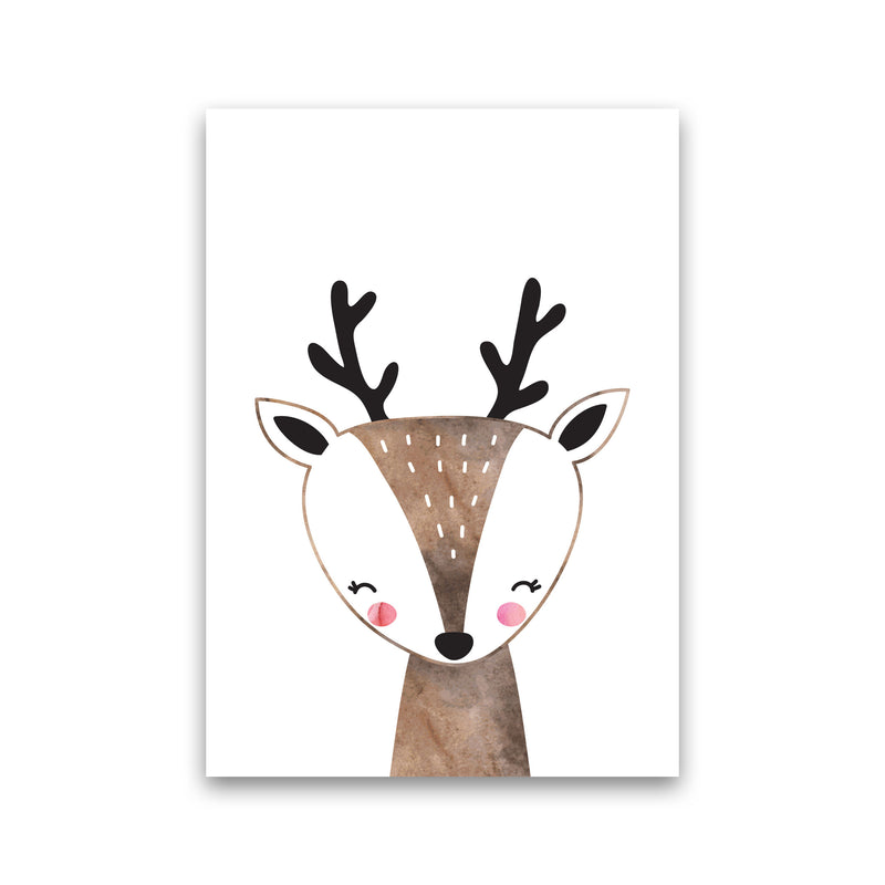 Scandi Brown Deer Watercolour Framed Nursey Wall Art Print Print Only