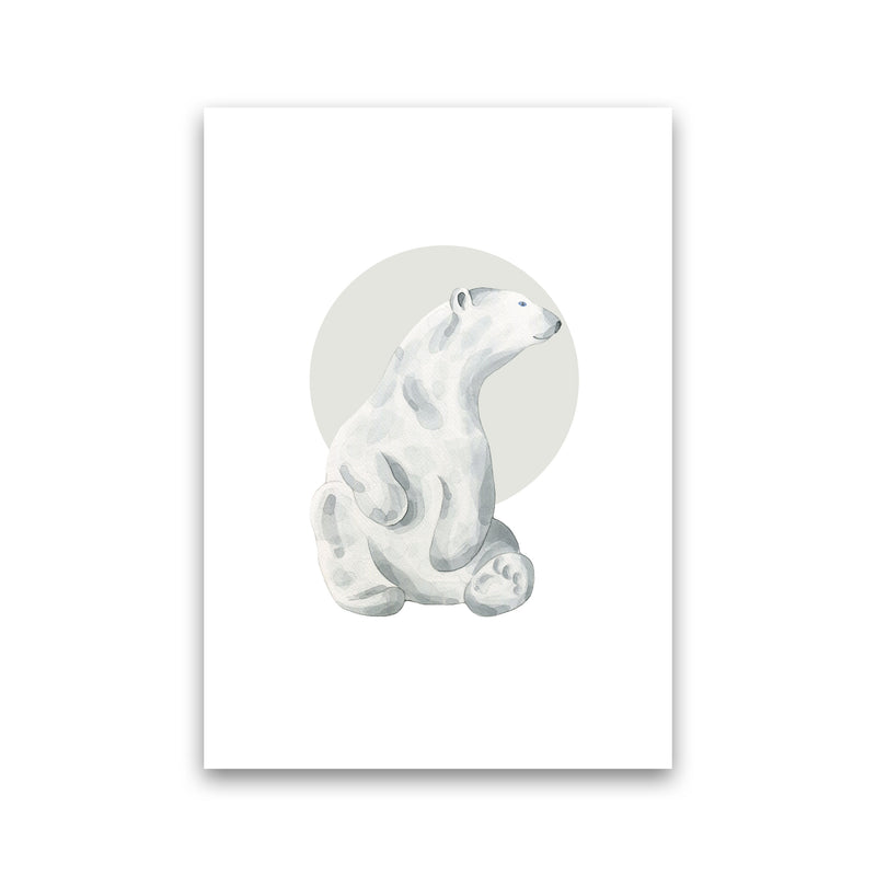 Watercolour Polar Bear With Grey Circle Modern Print, Animal Art Print Print Only