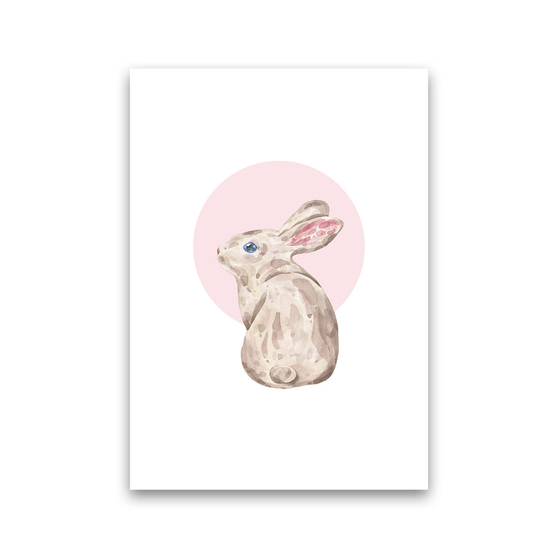 Watercolour Bunny With Pink Circle Modern Print, Animal Art Print Print Only