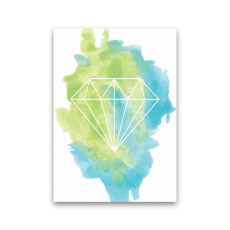 Geo Diamond Turquoise Multi Watercolour Modern Print Print Only