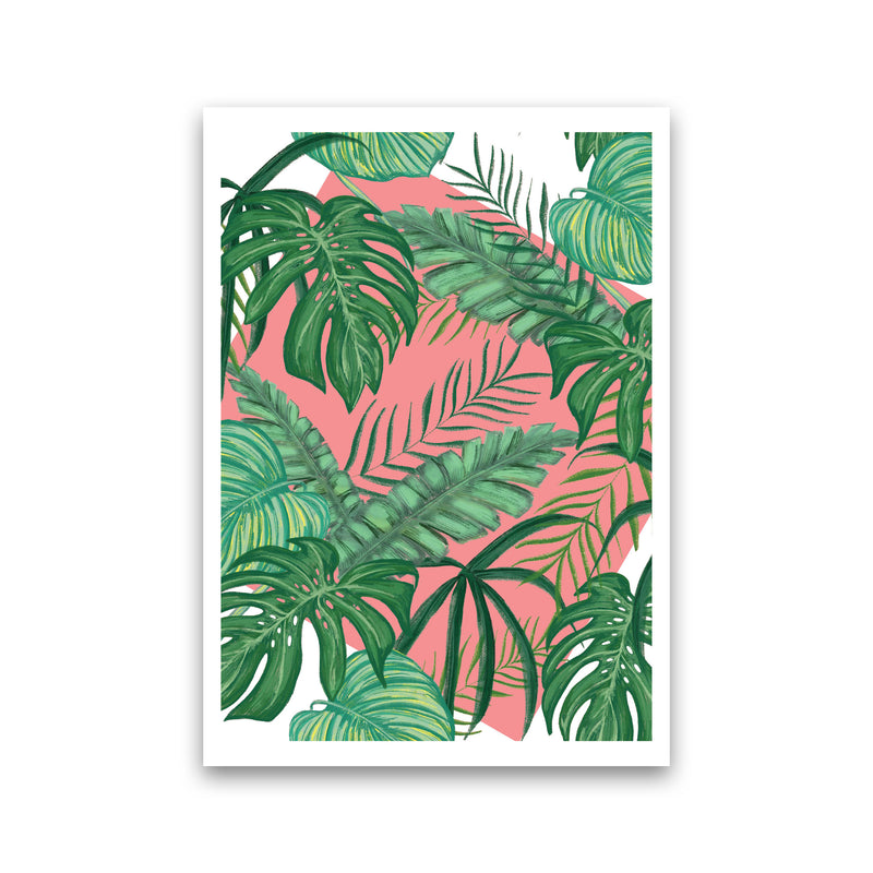 Abstract Leaves With Pink Background Modern Print, Framed Botanical Nature Art Print Only