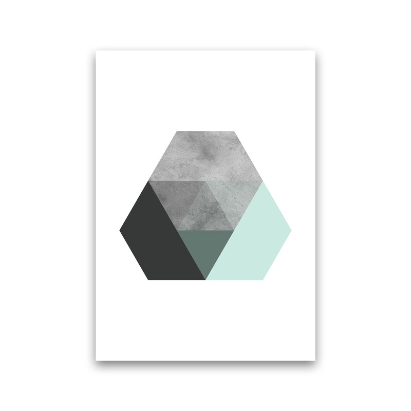 Geometric Mint And Black Hexagon  Art Print by Pixy Paper Print Only
