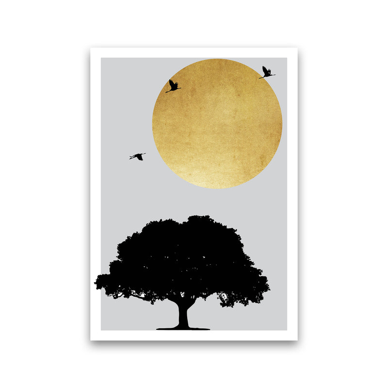 Gold Sun And Tree Abstract  Art Print by Pixy Paper Print Only
