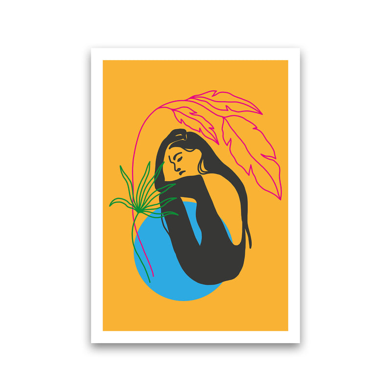 Girl Under Plant Yellow Neon Funk  Art Print by Pixy Paper Print Only